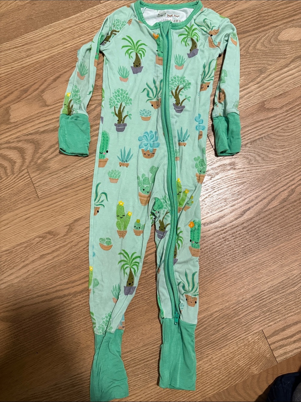 Little Sleepies Mint Green Plant-Print Footed One-Piece Pajama